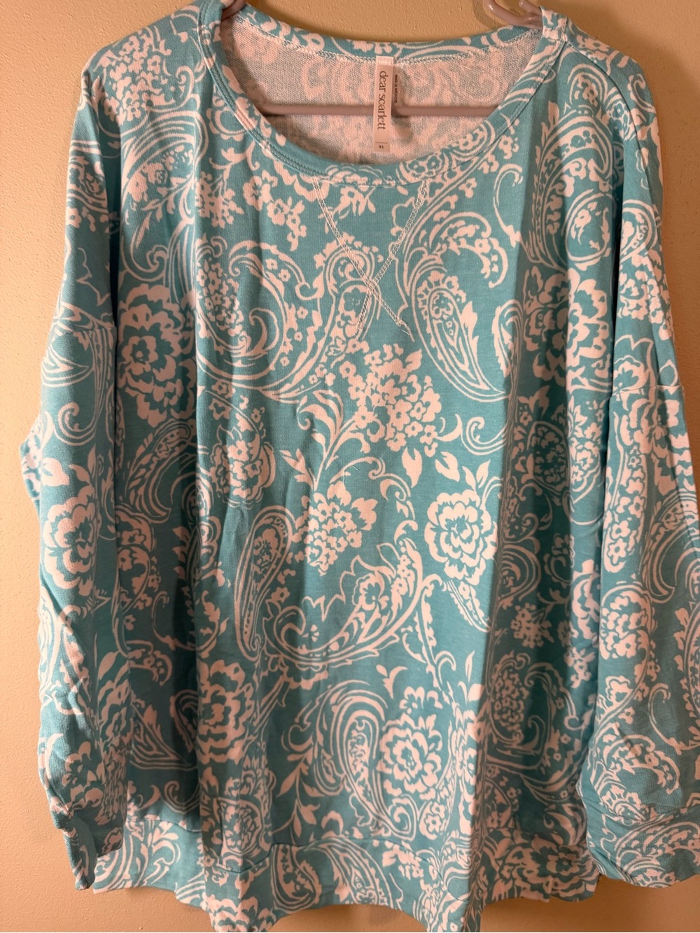 Dear Scarlett Aqua and White Paisley Floral Sweatshirt - Picture 1 of 4